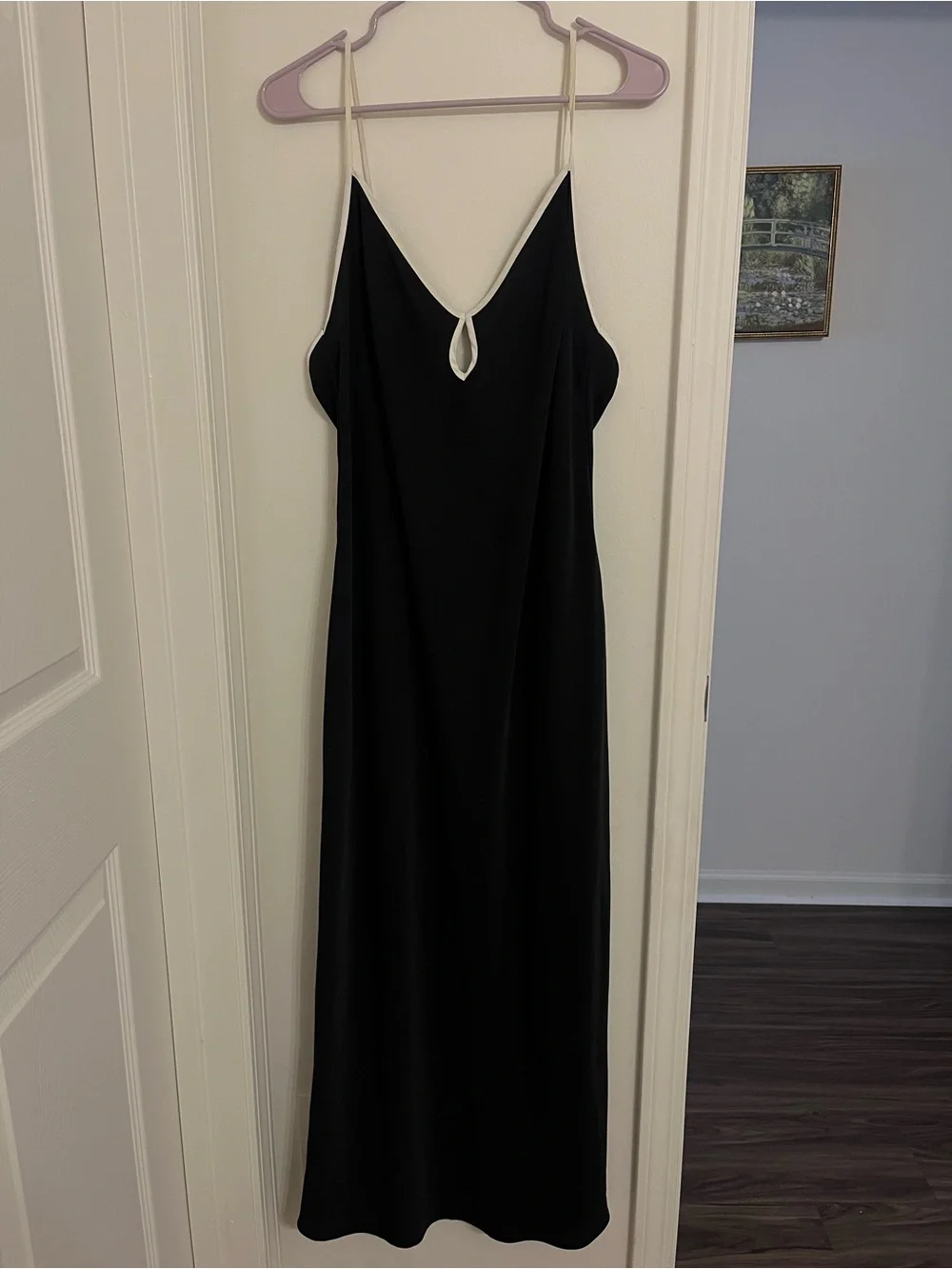 Abercrombie & Fitch Black Slip Maxi Dress with Cream Trim